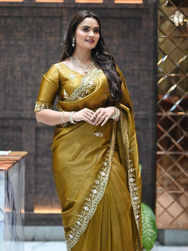 BT-444 Bridal Saree – Heavy Fandy Satin Silk Fancy Zari & Sequence Work Saree with Unstitched Blouse