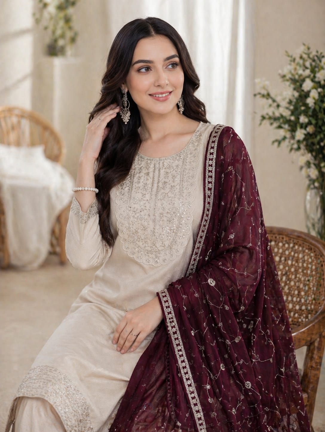 Premium Vichitra Silk Embroidered Kurti Set with Dupatta | Party Wear Designer Suit (S–XXL)