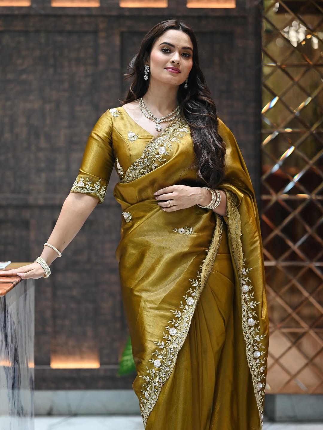 BT-444 Bridal Saree – Heavy Fandy Satin Silk Fancy Zari & Sequence Work Saree with Unstitched Blouse