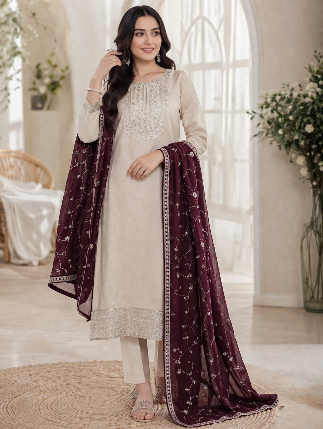 Premium Vichitra Silk Embroidered Kurti Set with Dupatta | Party Wear Designer Suit (S–XXL)