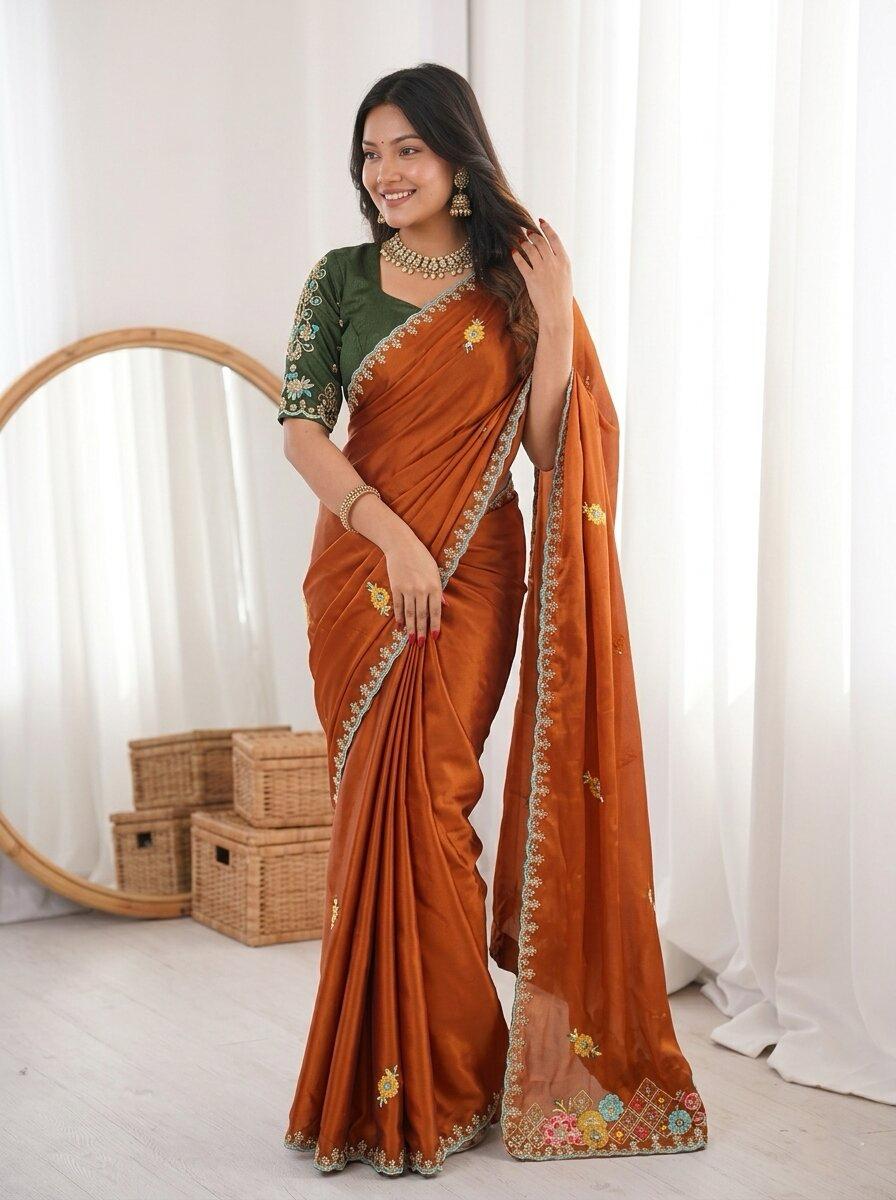 Mono Banglory Silk Embroidery Saree